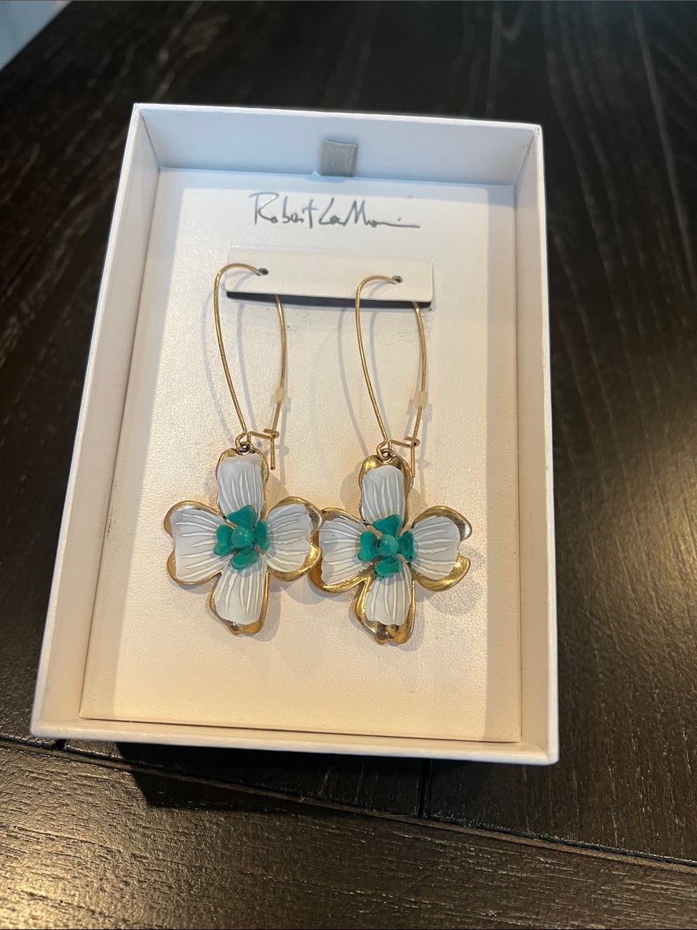 Robert Lee Morris White and Teal Floral Drop Earrings